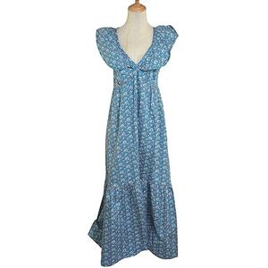 Mott50 Aqua Blue Floral UPF50 Maxi Cottage Sundress NWT